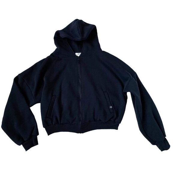 Blogilates Womens S Black Hoodie Full Zip Fleece Oversize Marshmallow Sweatshirt - Picture 1 of 6